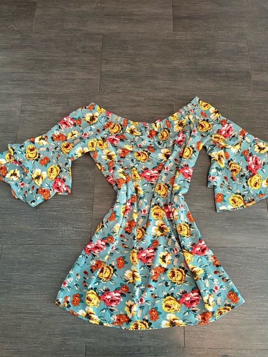 Xhilaration Other - 🌺🌺Xhilaration Teal Floral Off-Shoulder Dress with Bell Sleeves🌺🌺